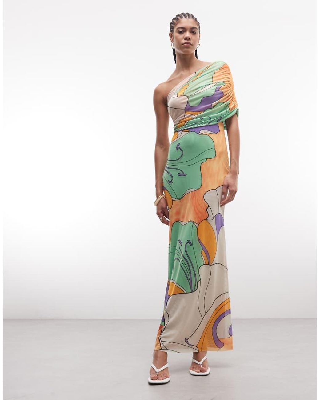 AFRM White Mirabell One Shoulder Draped Maxi Dress