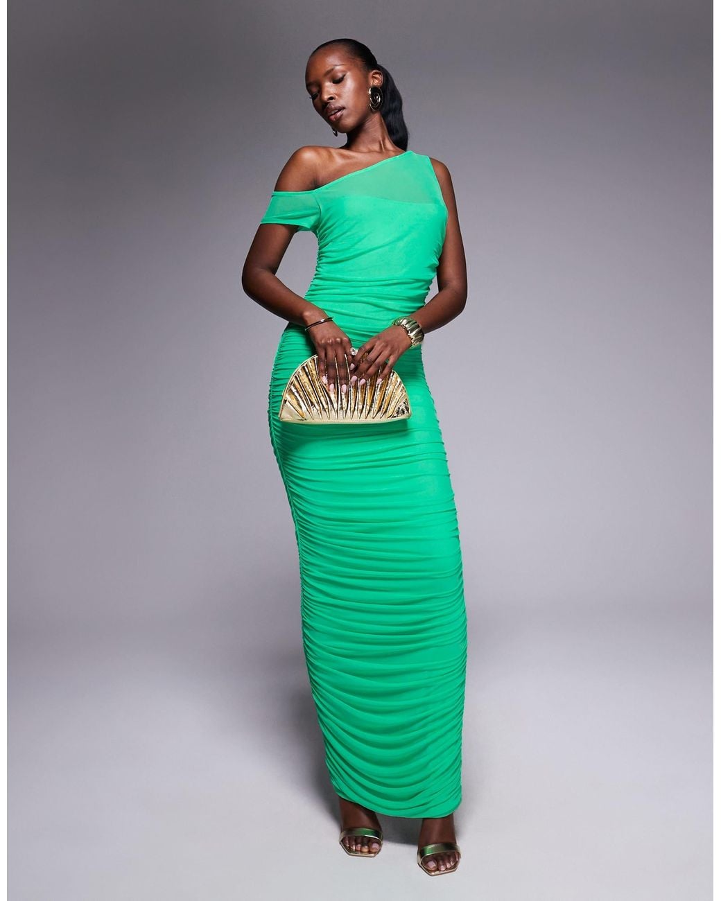 AFRM Asymmetric Power Mesh Midaxi Dress in Green | Lyst