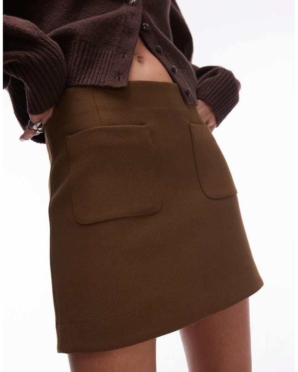 & Other Stories Brown Mini Skirt With Front Patch Pockets