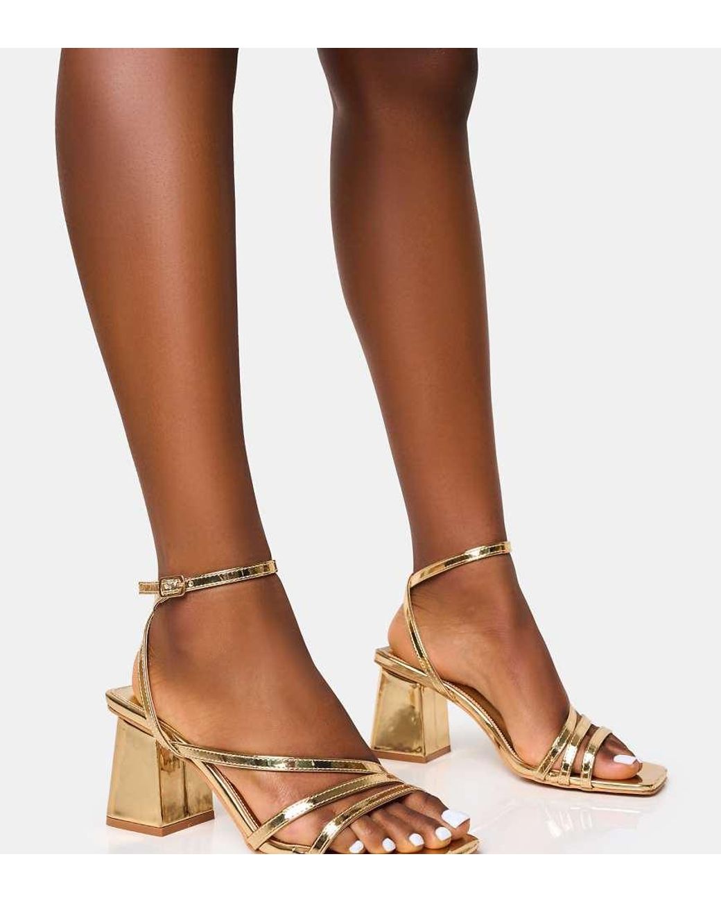 Public Desire Brown Robin Wide Fit Strappy Square Toe Mid Block Heels