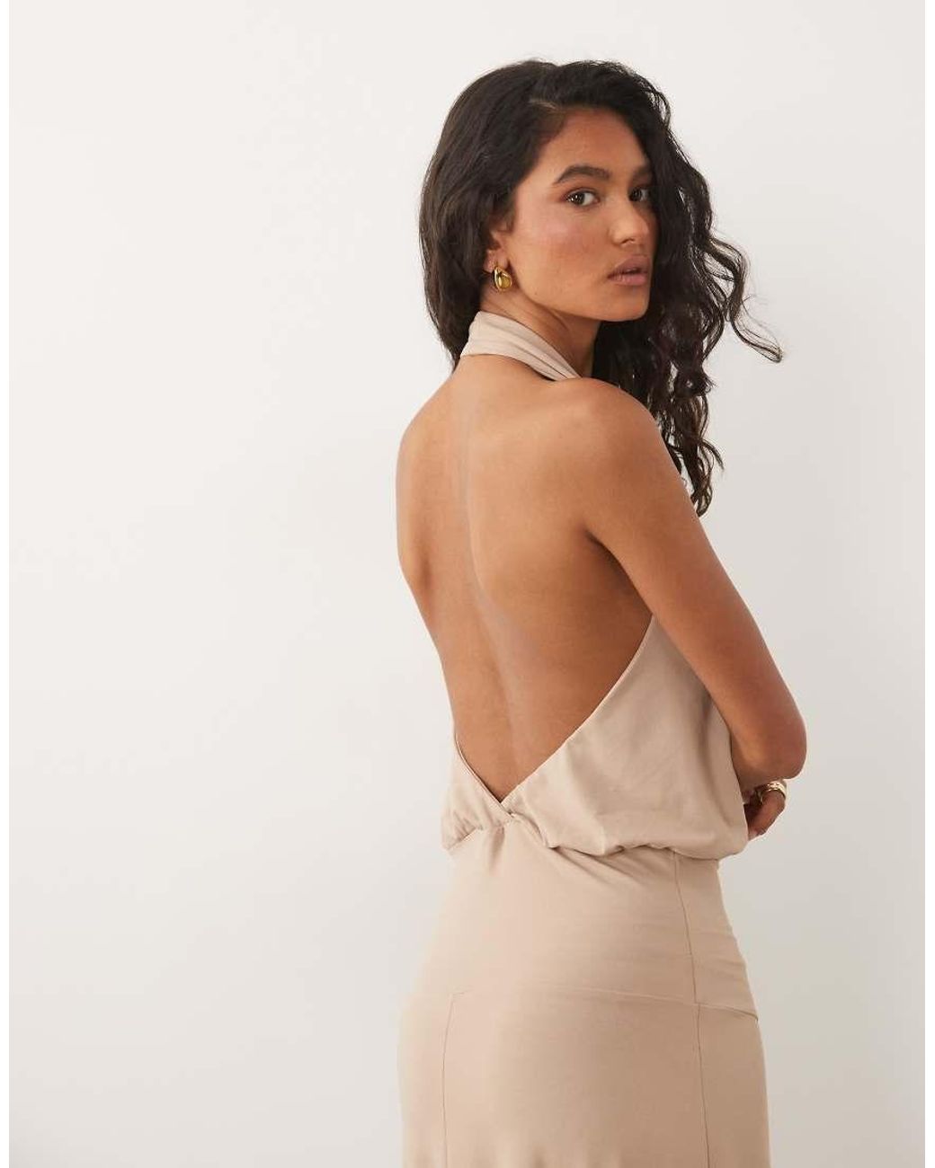 ASOS Natural Halter Neck Hanky Hem Midi Dress