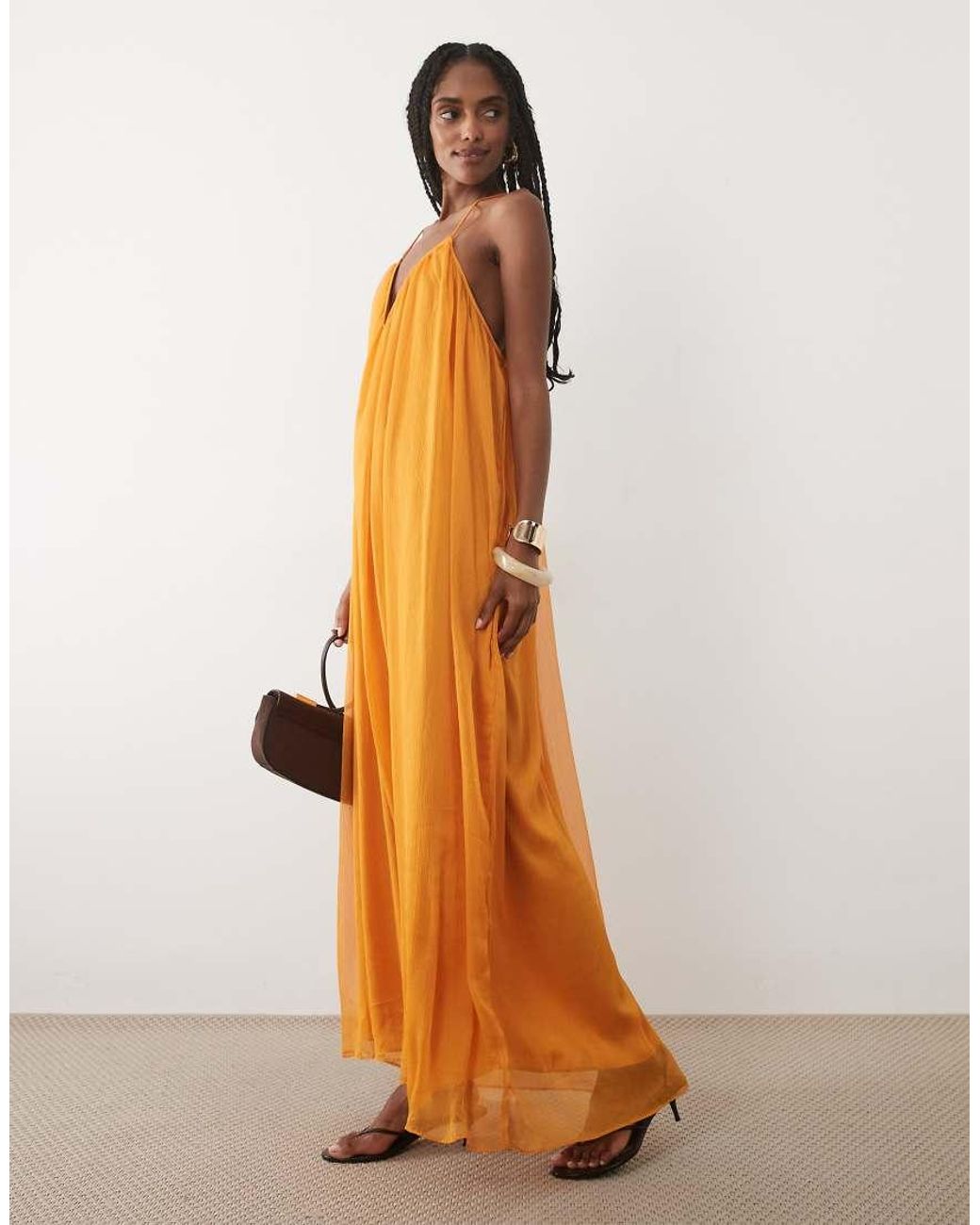 Mango Brown Flowy Maxi Dress