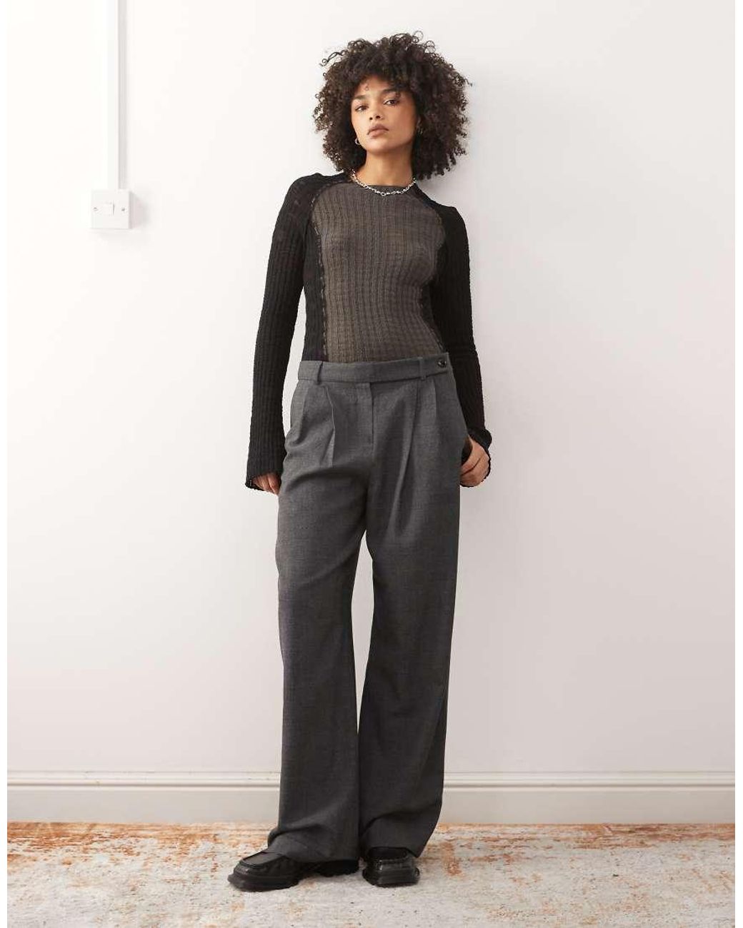 Weekday Black Semi Sheer Knitted Long Sleeve Top