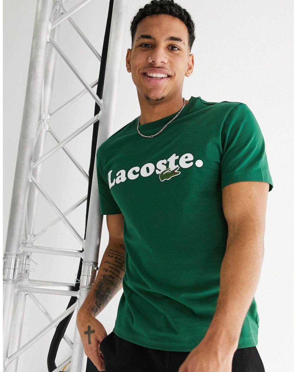 Lacoste – es t-shirt mit großem logo auf der brust und krokodil in Grün für  Herren | Lyst DE