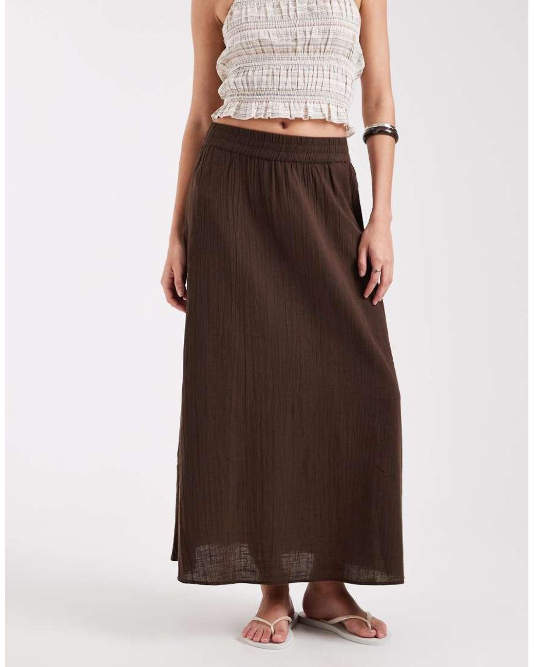 ONLY Brown Linen Look Midaxi Skirt