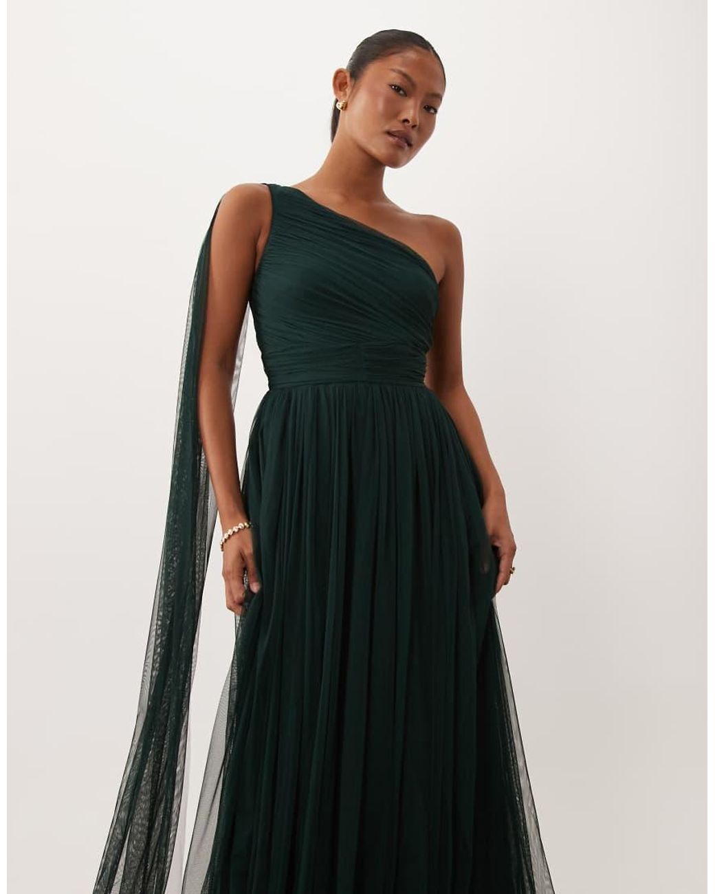 LACE & BEADS Black Bridesmaid One Shoulder Scarf Neck Maxi Dress