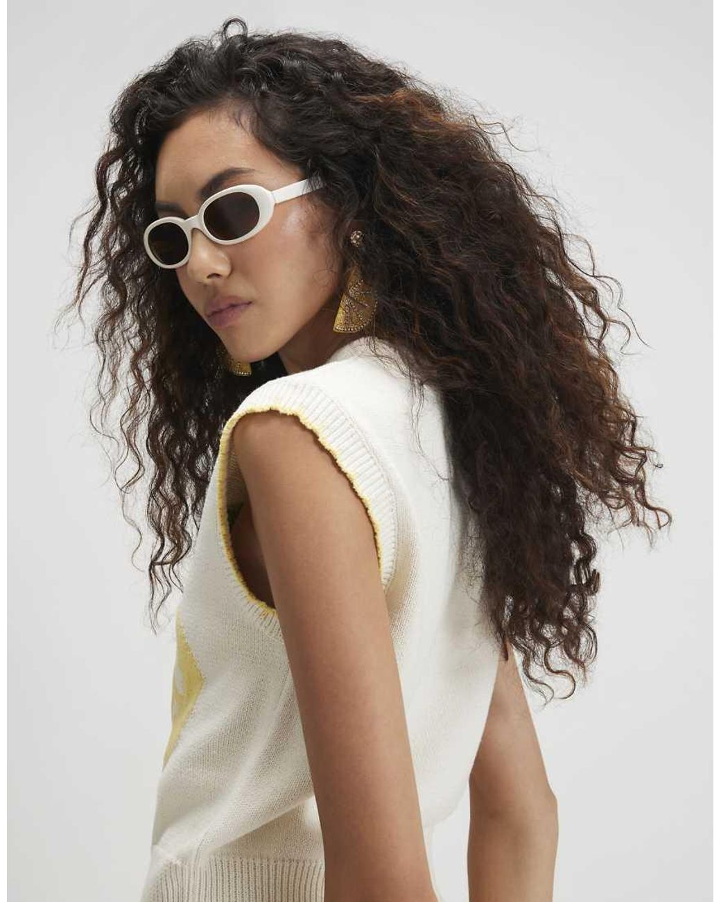 River Island White Knitted Lemon Whipstitch Tank Top