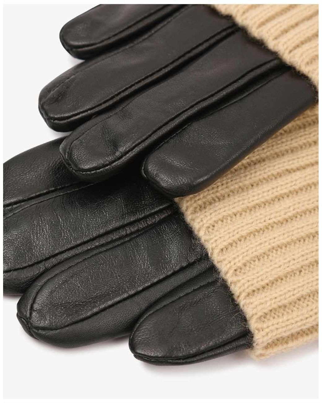 Barney's Originals White Real Leather Gloves With Knitted Cuff