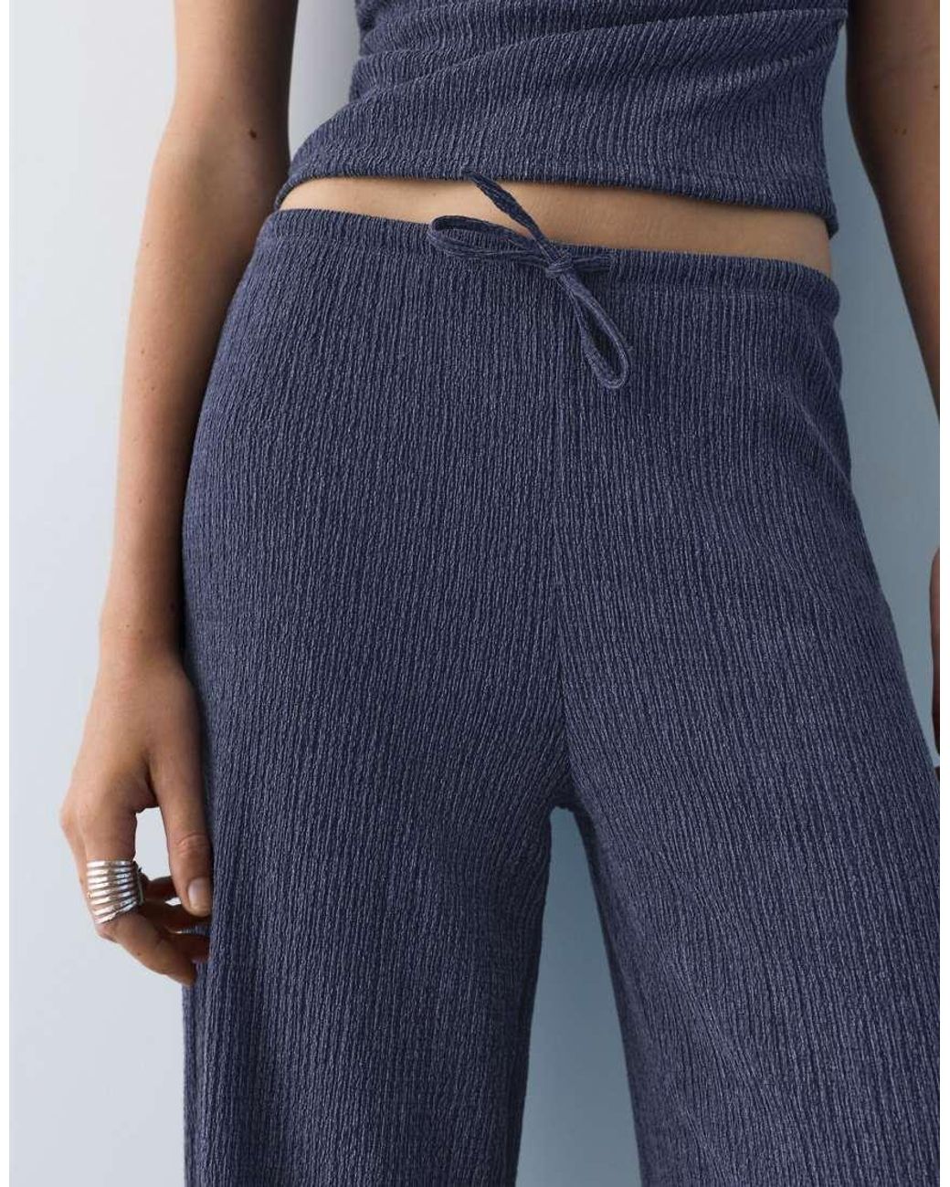 Pull&Bear Blue Wide-leg Crepe Trousers