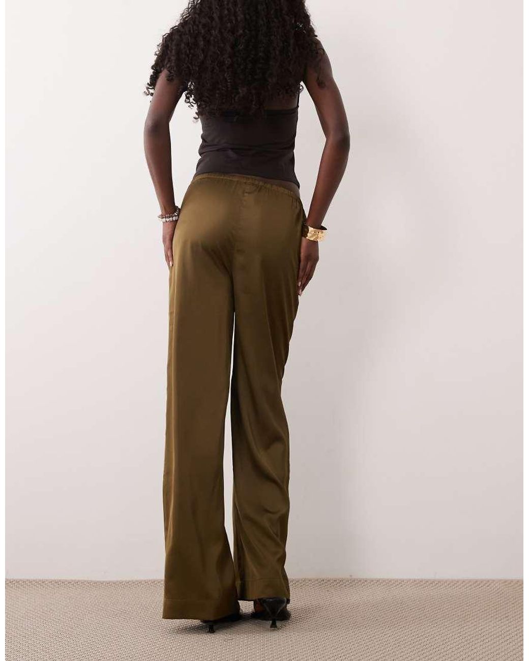 Nobody's Child Brown Lyra Satin Drawstring Wide Leg Trousers