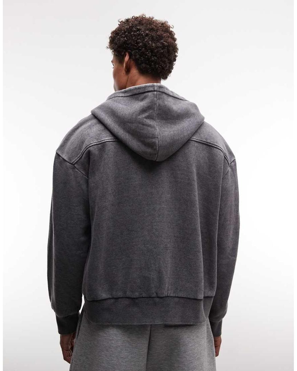 Redefined Rebel Gray Oversized Zip Through Washed Sweatshirt for men