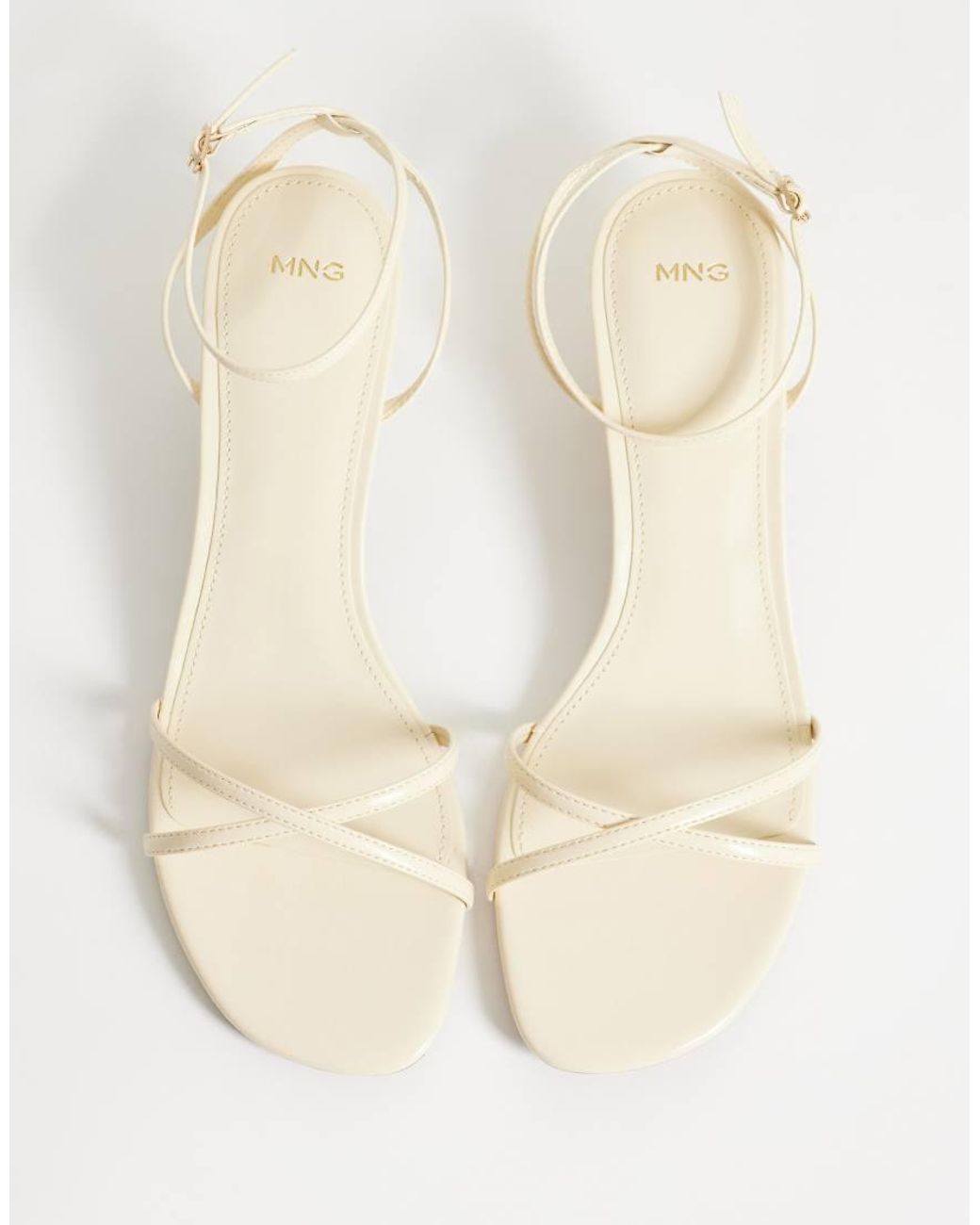 Mango White Strappy Kitten Heeled Sandal