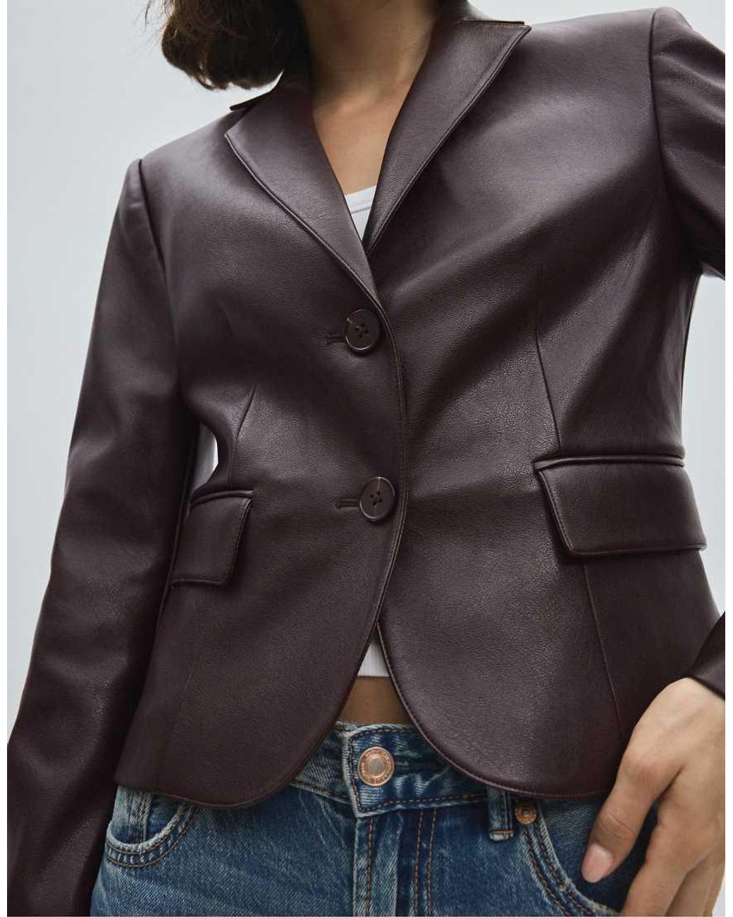 Stradivarius Blue Short Fitted Leather Effect Blazer