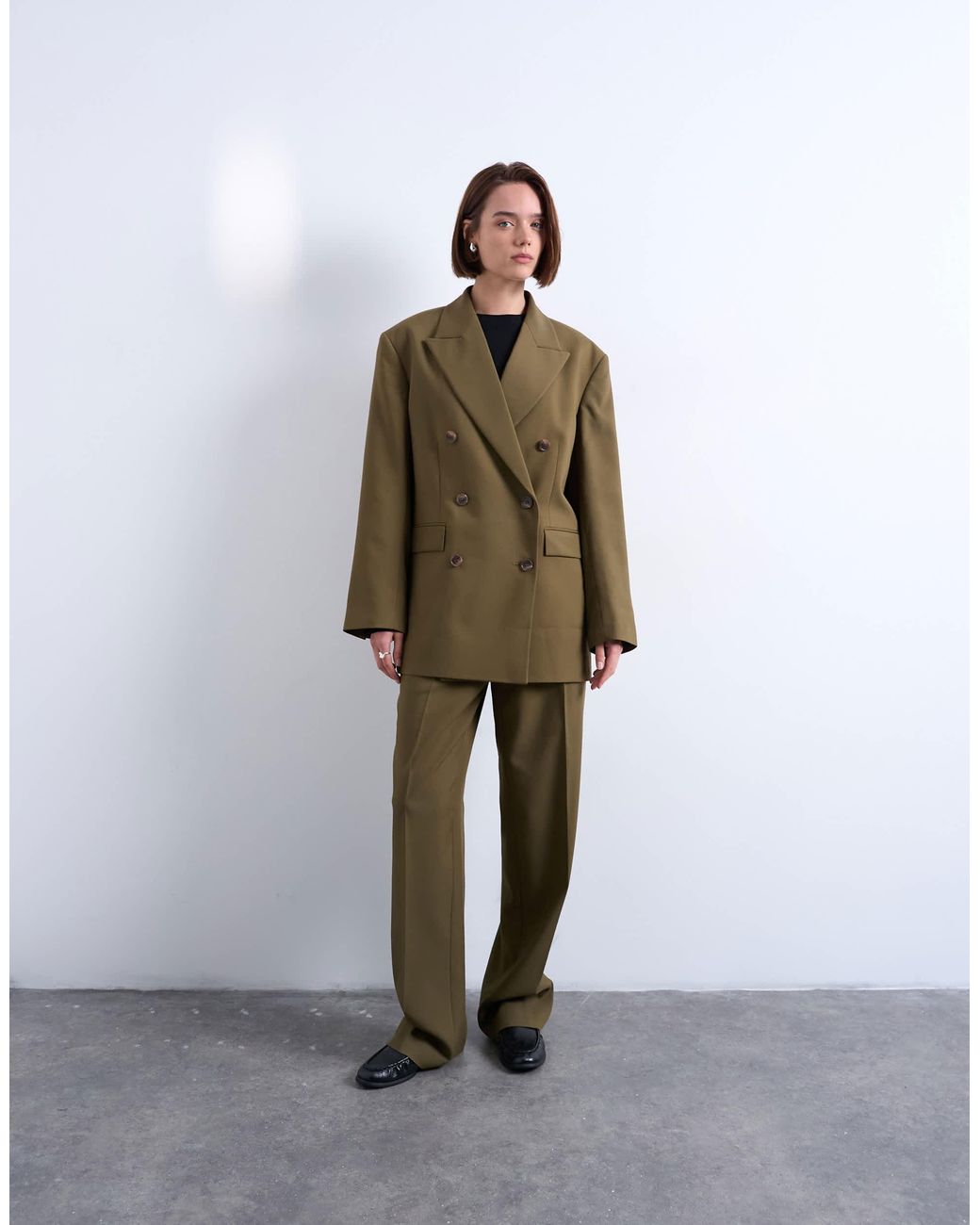 TOPSHOP Green 6 Button Double Breasted Tuxedo Blazer