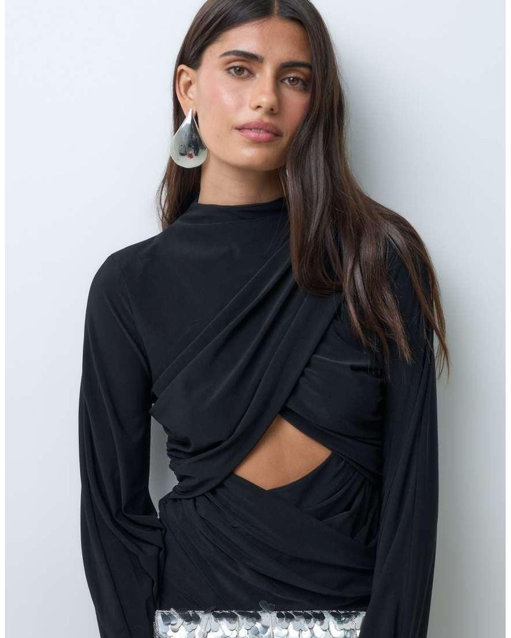 ASOS Blue exaggerated Sleeve Cross Neck Maxi Dress