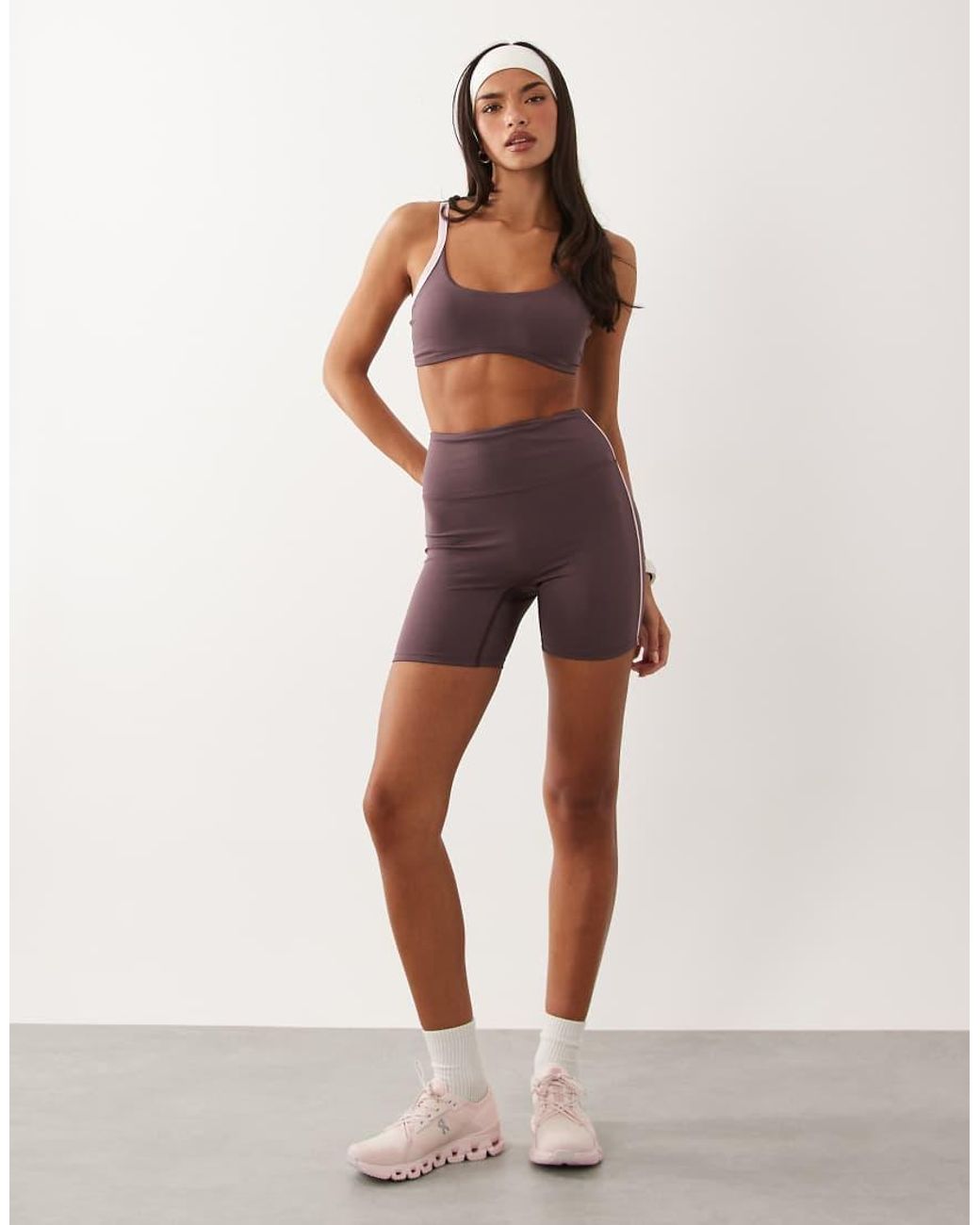 4505 Brown Active Side Stripe High Waist 5" legging Short