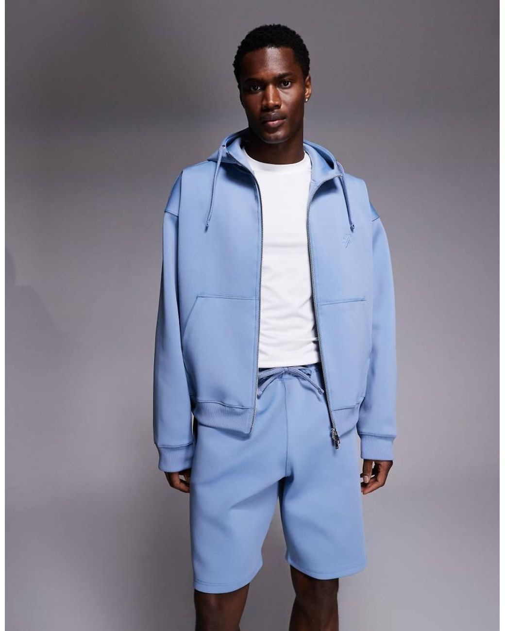 Liquor N Poker Blue Scuba-Style Fabric Sweat Shorts Co-Ord for men