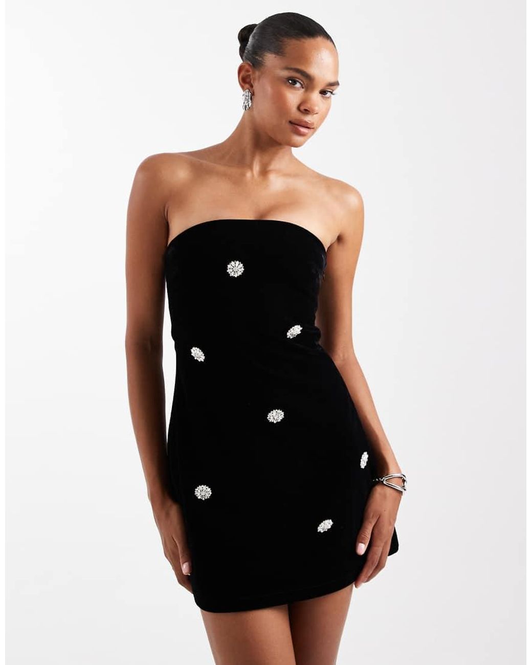 The Frolic Black Exclusive Velvet Embellished Bandeau Mini Dress