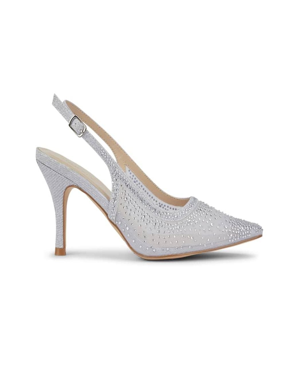 SEQWL White Mesh Slingback Shoes Mid Heel Pumps