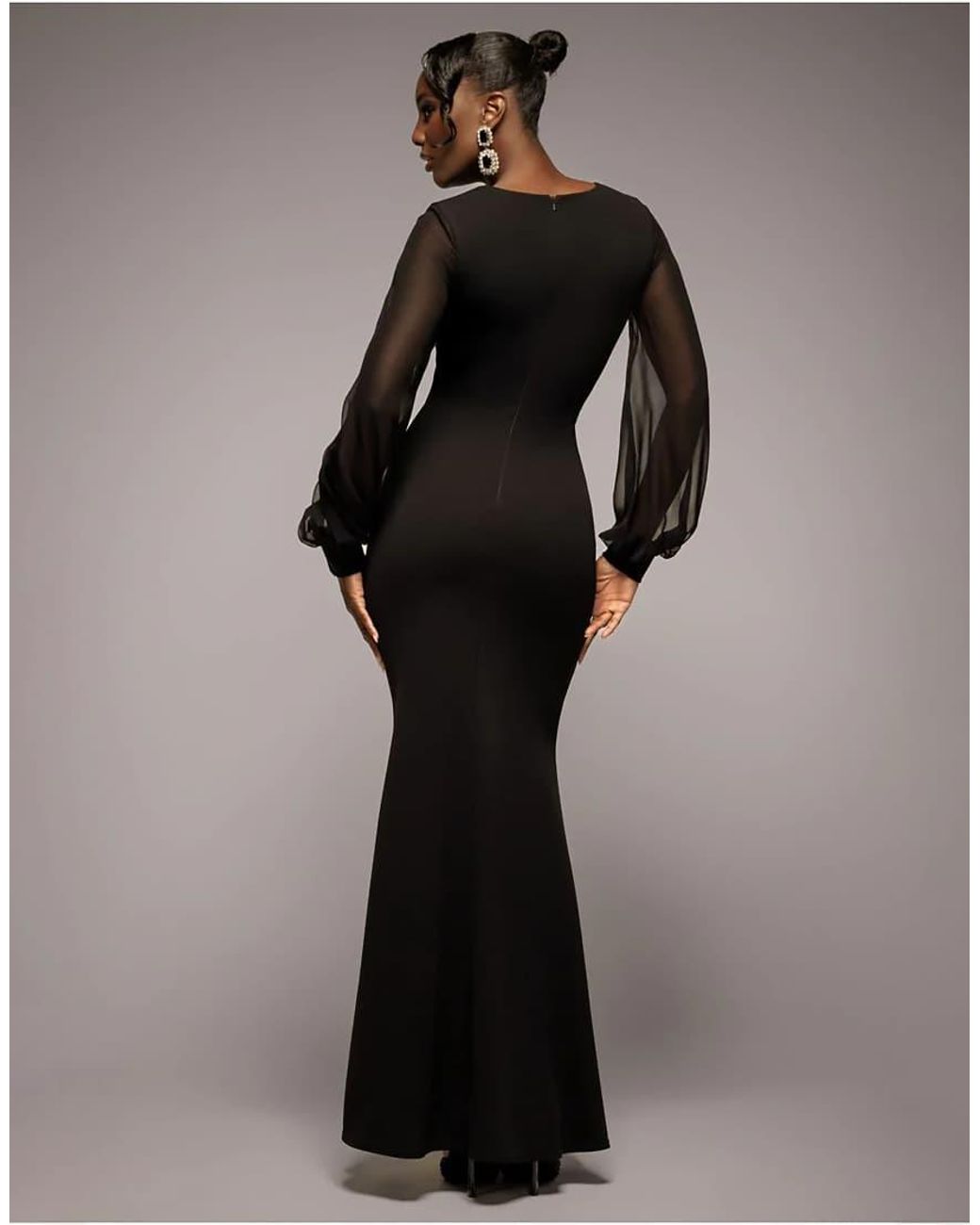 Goddiva Black Chiffon Cuffed Balloon Sleeve Maxi Dress