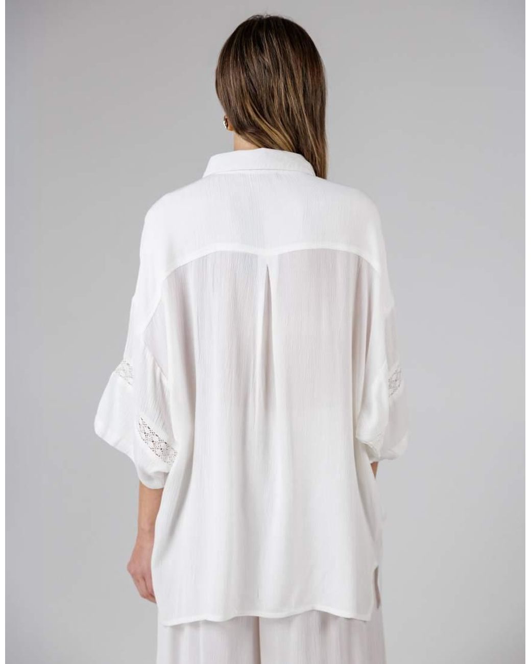 French Connection Gray Beach Crinkle Trim Oversized Short Sleeve Button Up Shirt
