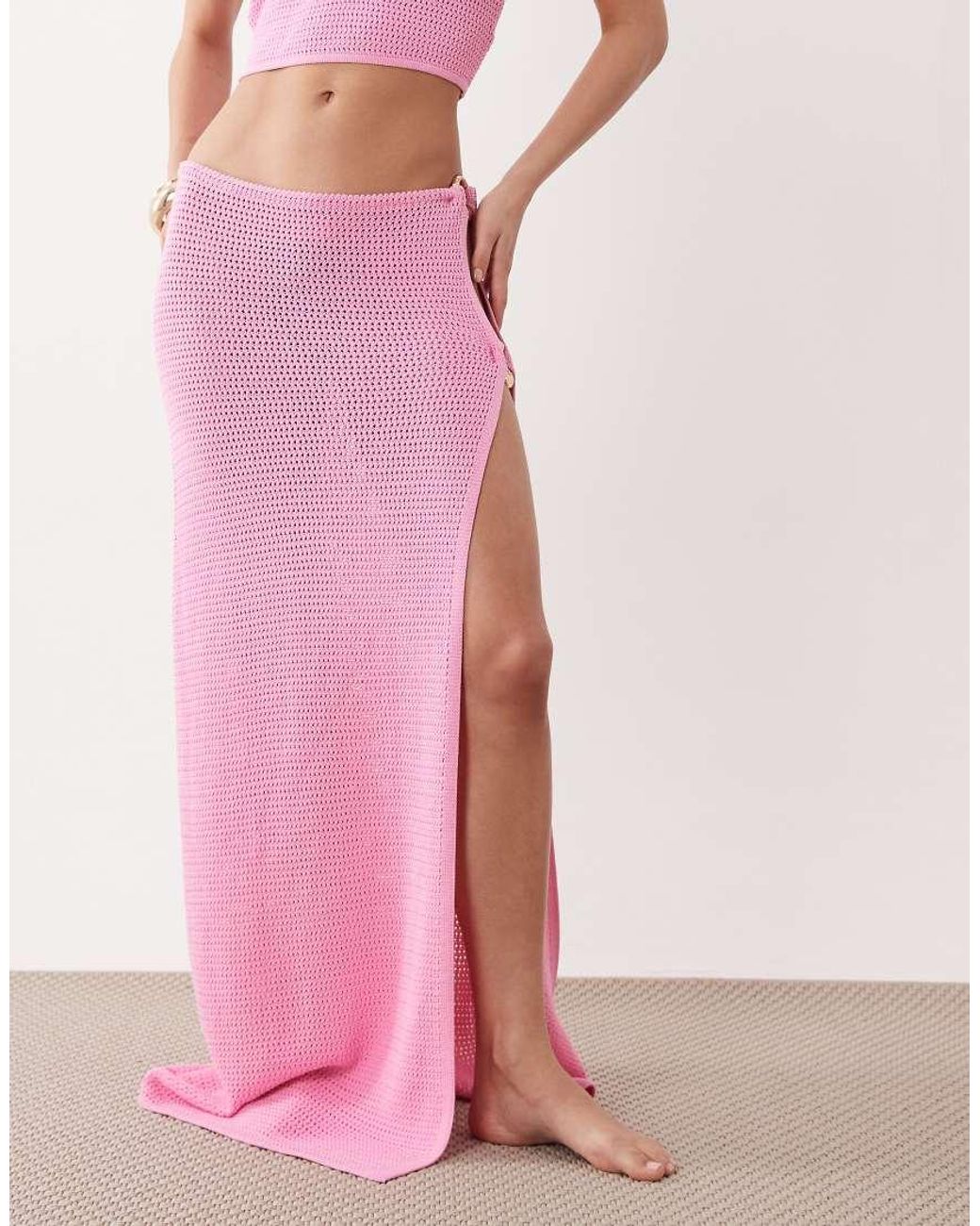 Kulani Kinis Pink Side Split Maxi Skirt With Ring Detail