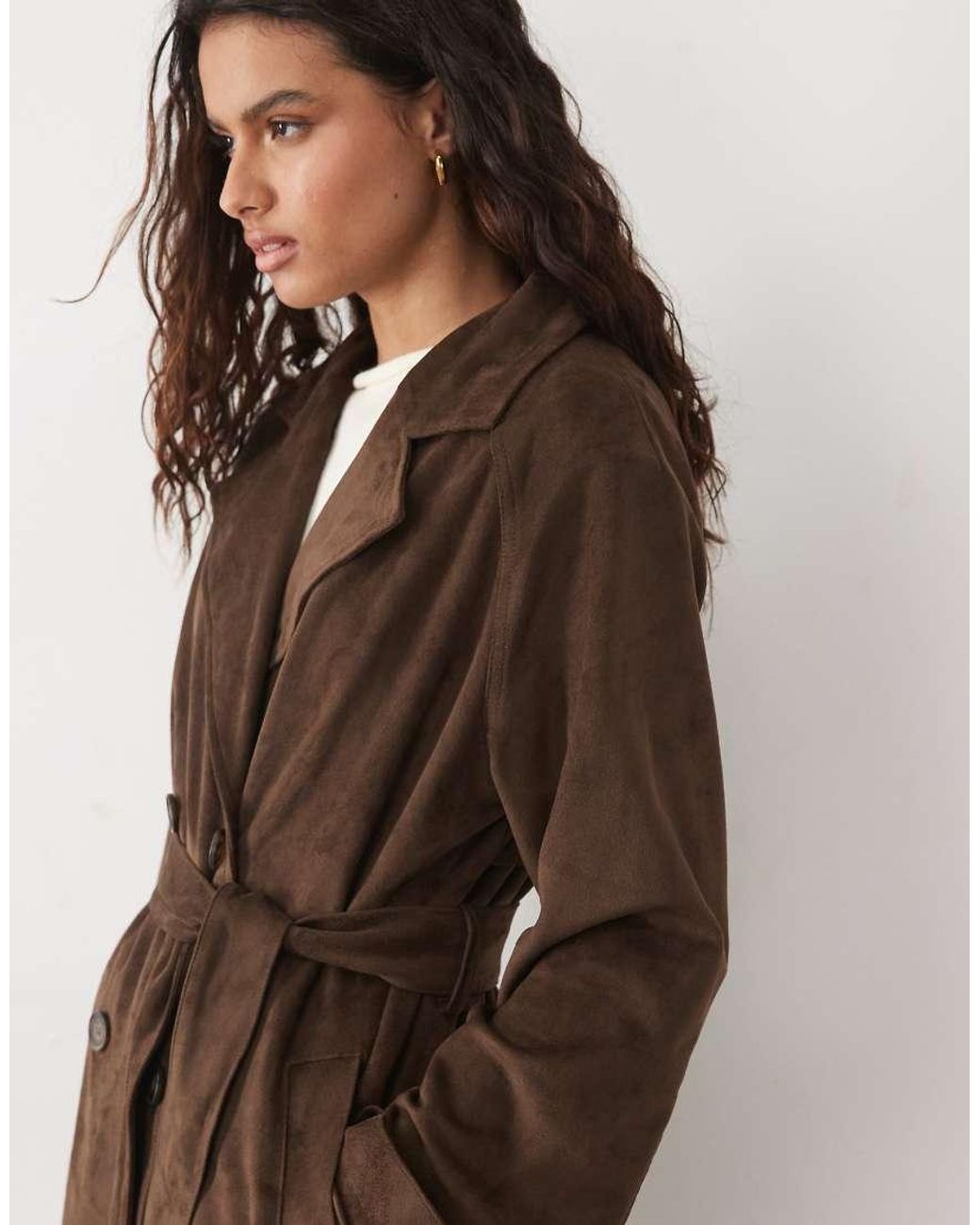 New Look Brown Faux Suede Trench