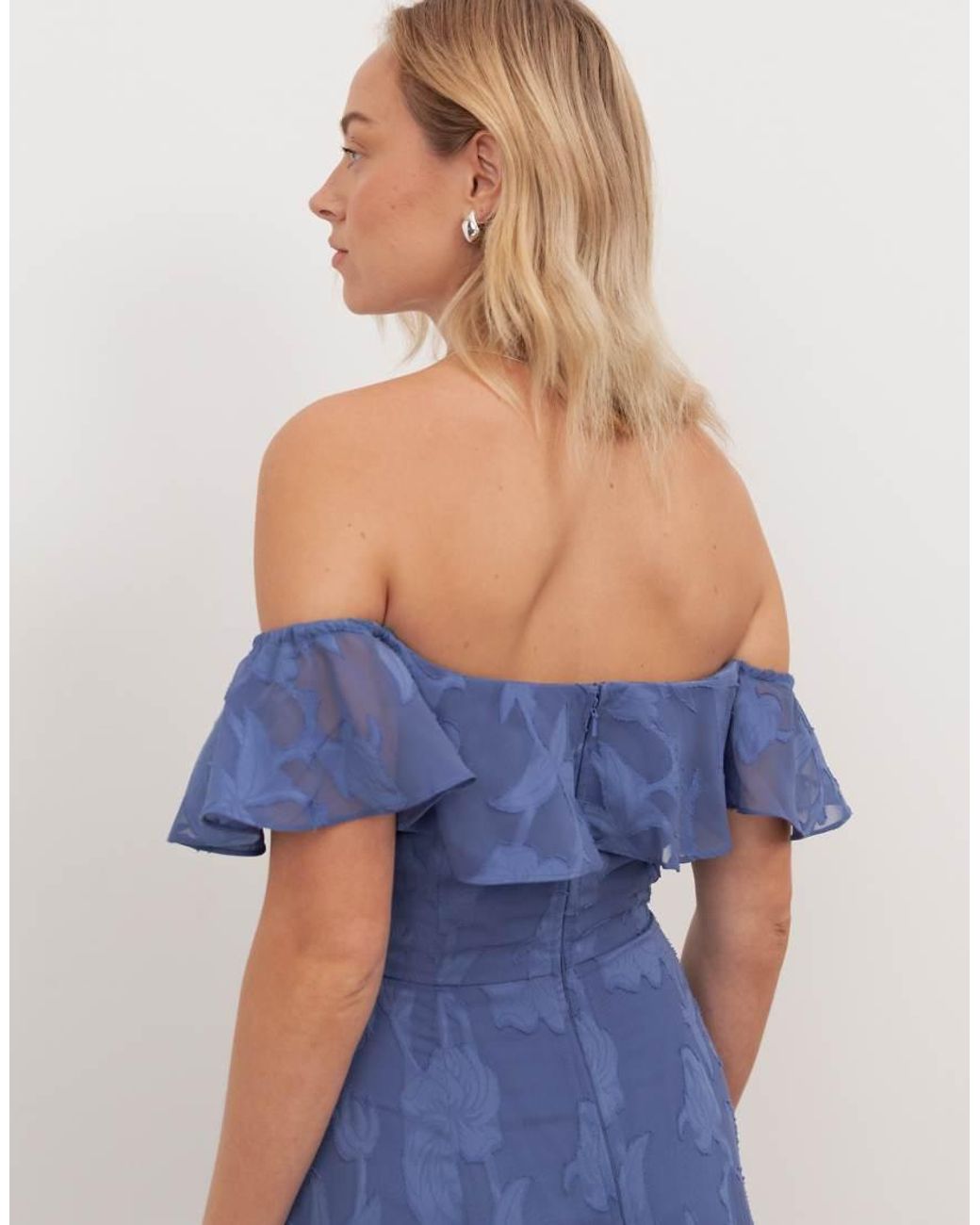 ANAYA Blue Floral Burnout Bardot Maxi Dress