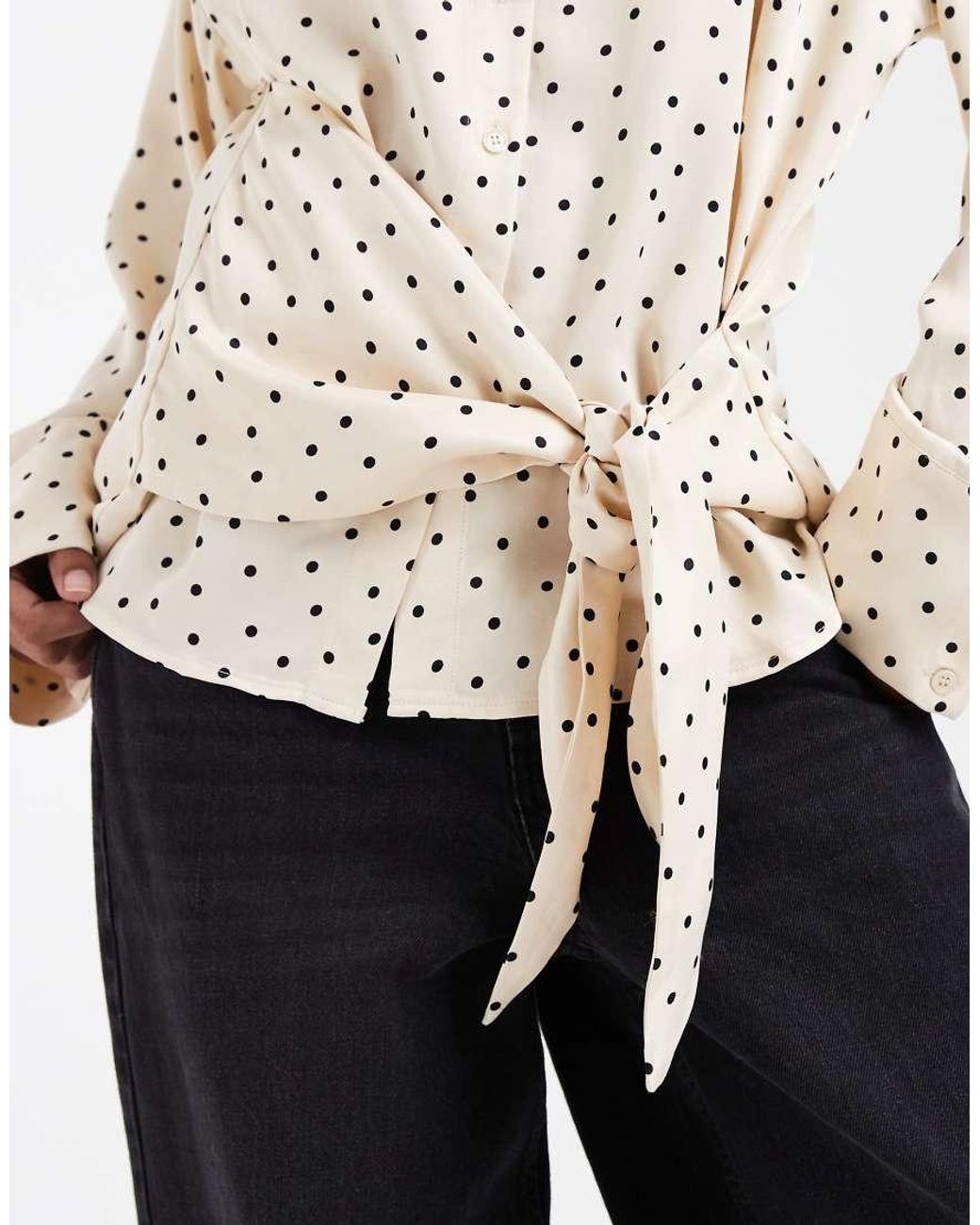 ASOS Natural Satin Scarf Detail Oversized Shirt