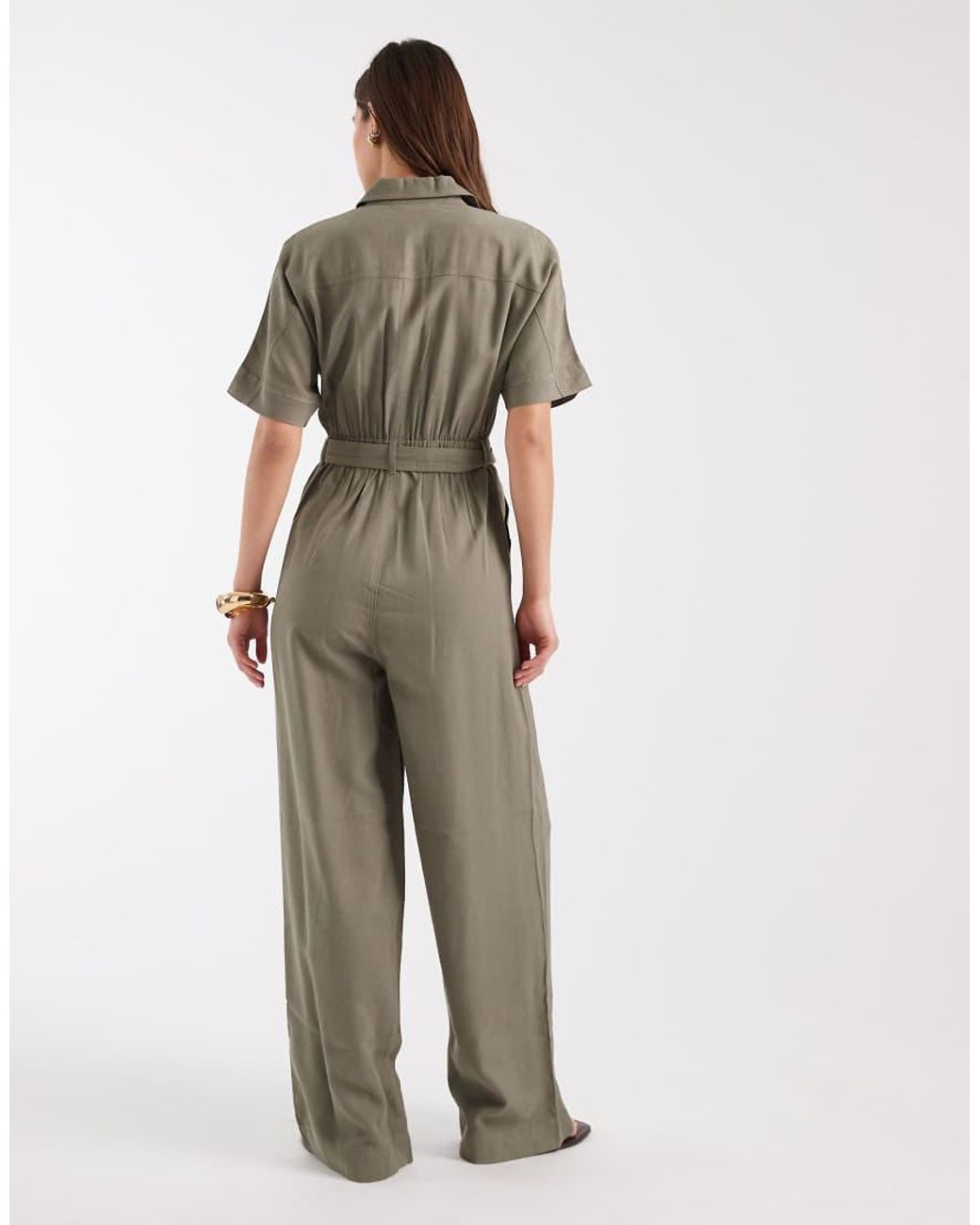 ONLY Green Tie Waist Short Sleeve Jumpsuit