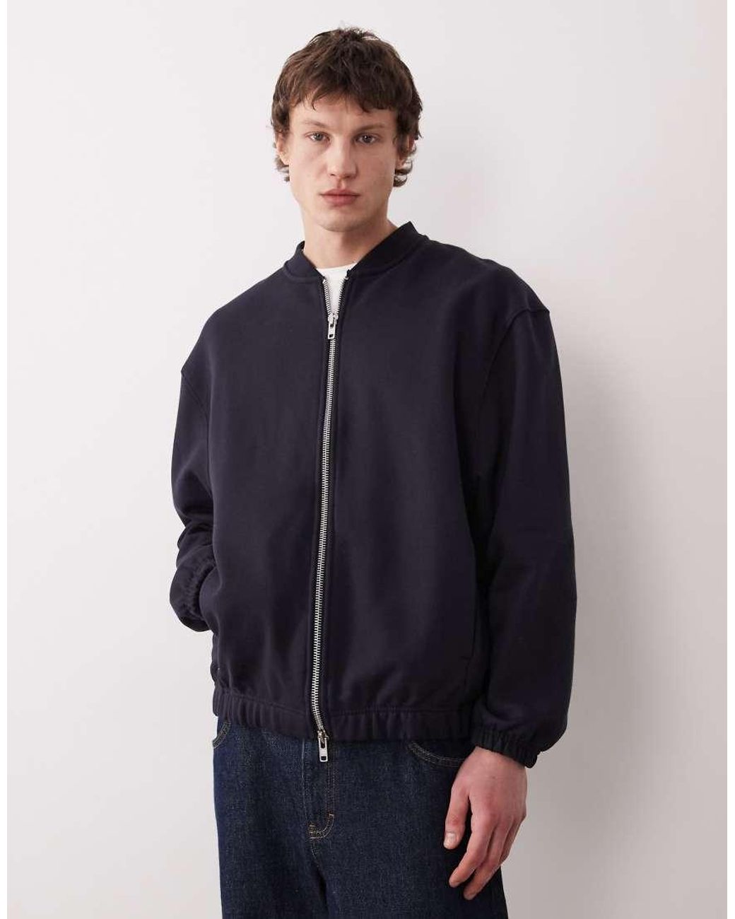 ASOS Blue Oversized Heavyweight Jersey Bomber Jacket for men