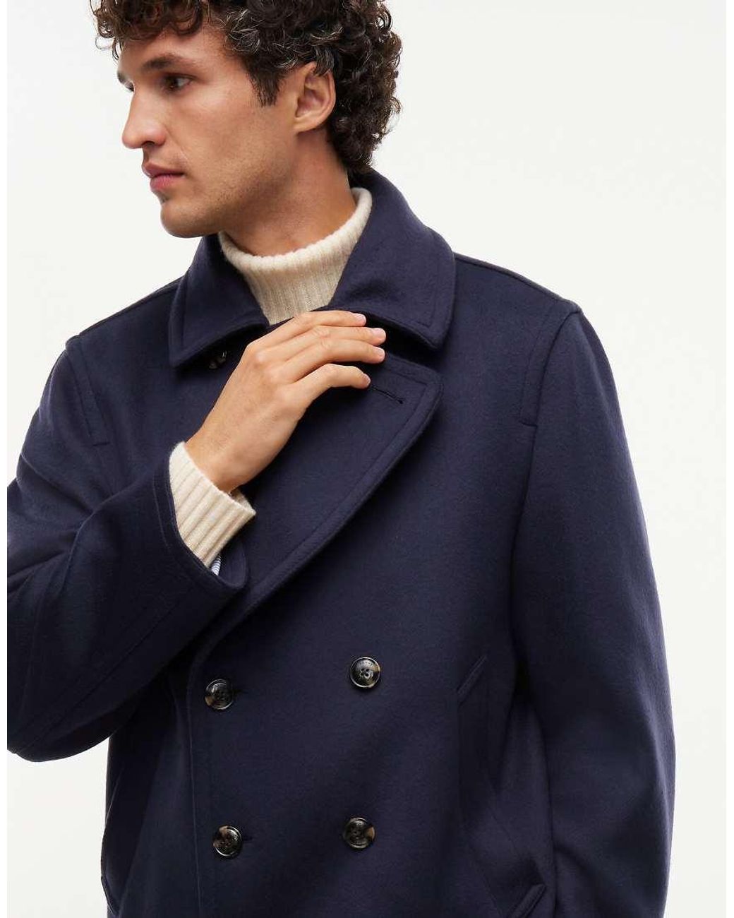 Tommy Hilfiger Blue New York Label Wool Blend Relaxed Peacoat for men