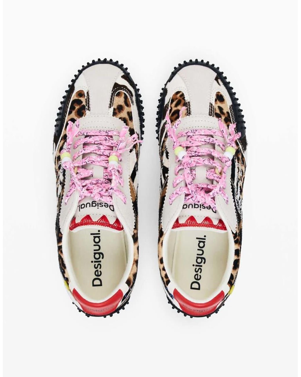 Desigual White Patchwork Animal Print Sneakers