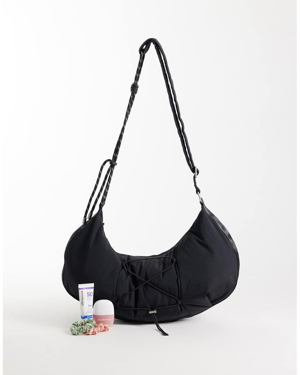 4505 Black Studio Woven Cross Body Bag With Rope Detail