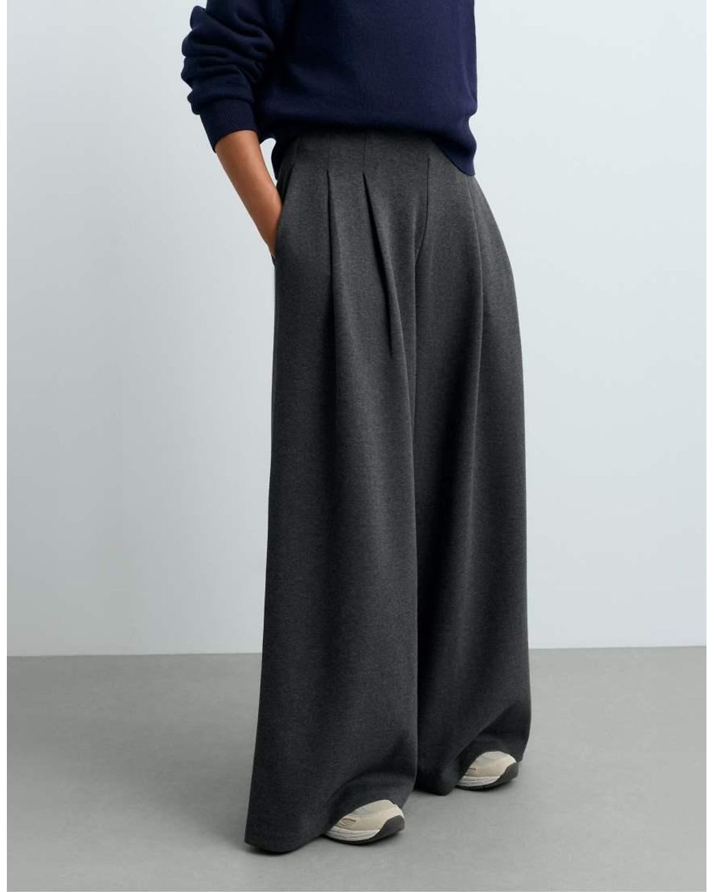 Oysho Blue Cotton Piqué Wide-leg Trousers