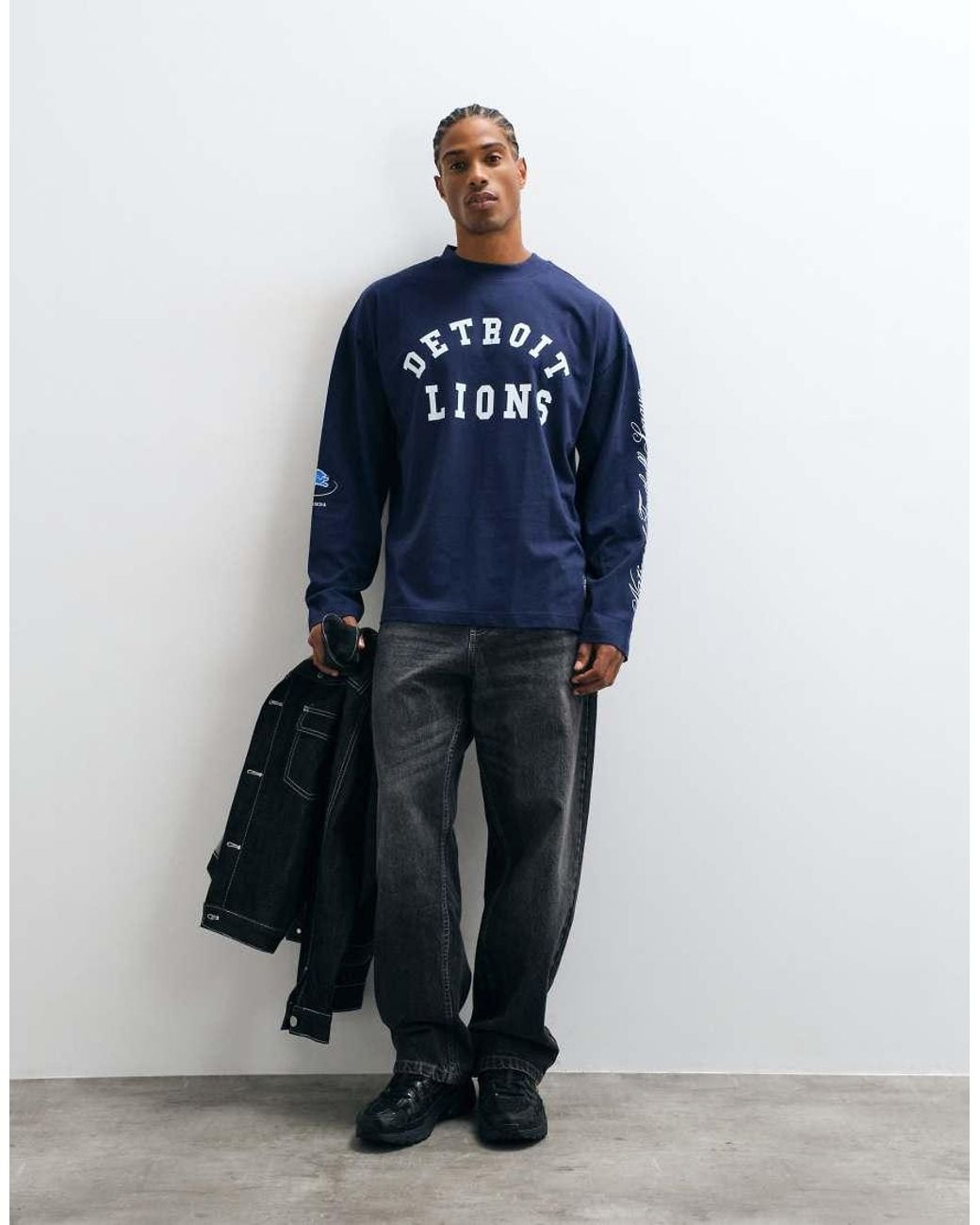 ASOS Blue Oversized Long Sleeve T-shirt With Nfl Detroit Lions for men