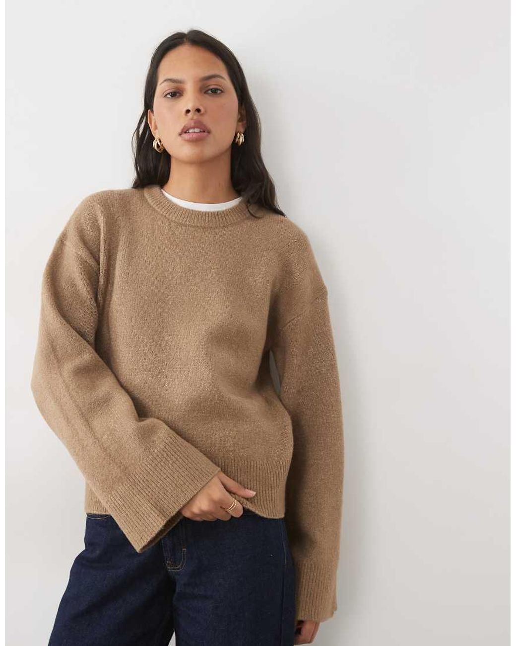 Threadbare Trui Met Brede Manchetdetails in het Natural