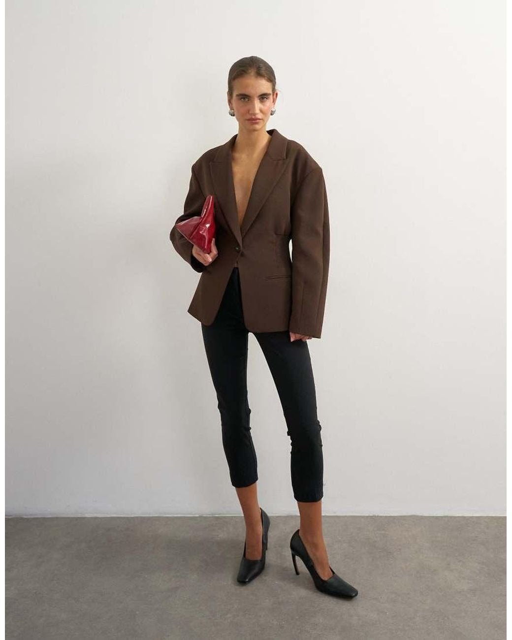 TOPSHOP Brown Cinch Waist Blazer