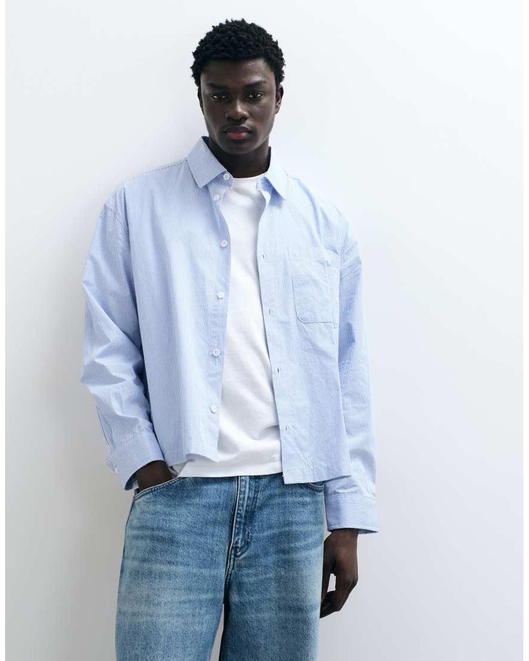 ASOS Blue Boxy Oversized Stripe Shirt With Dragon Print for men