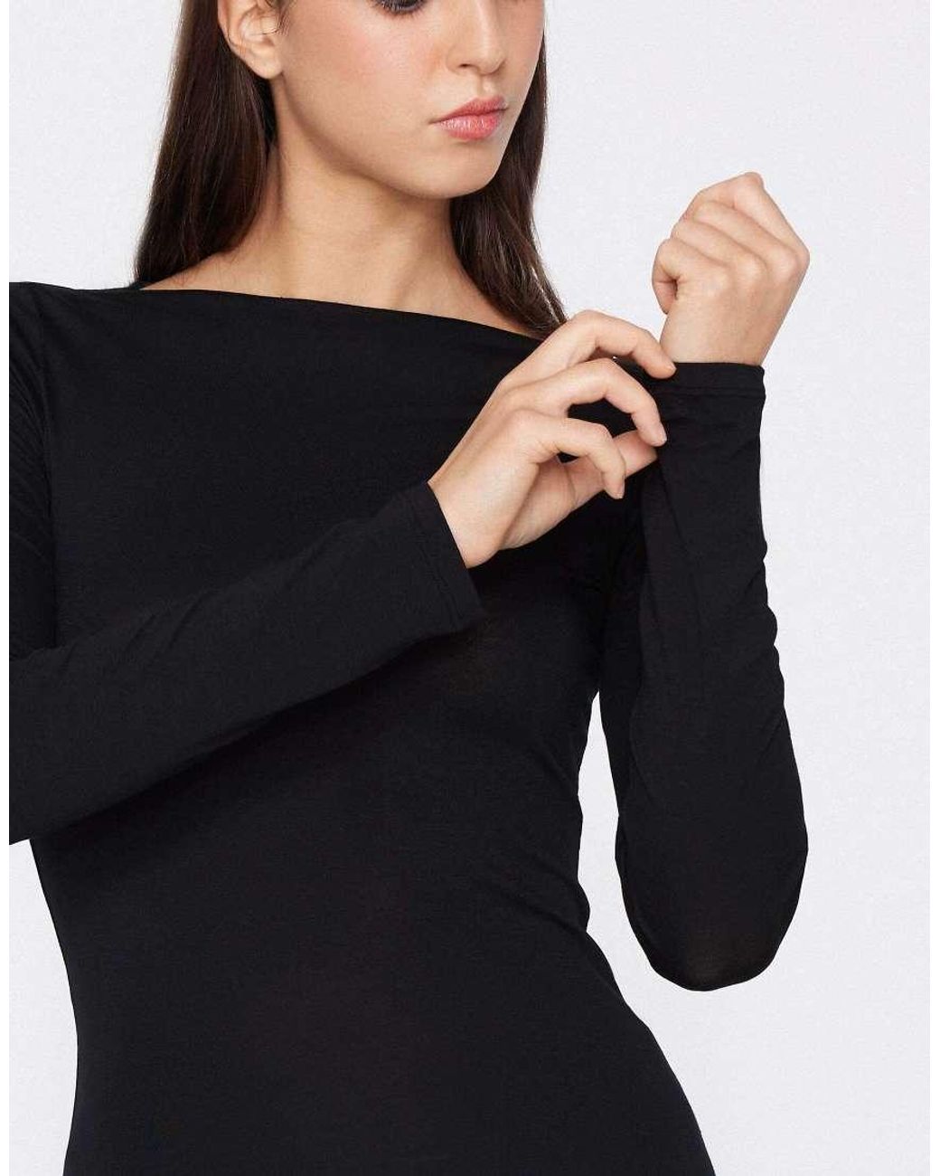 Tezenis Black Long-Sleeved Viscose Top With Boat Neck
