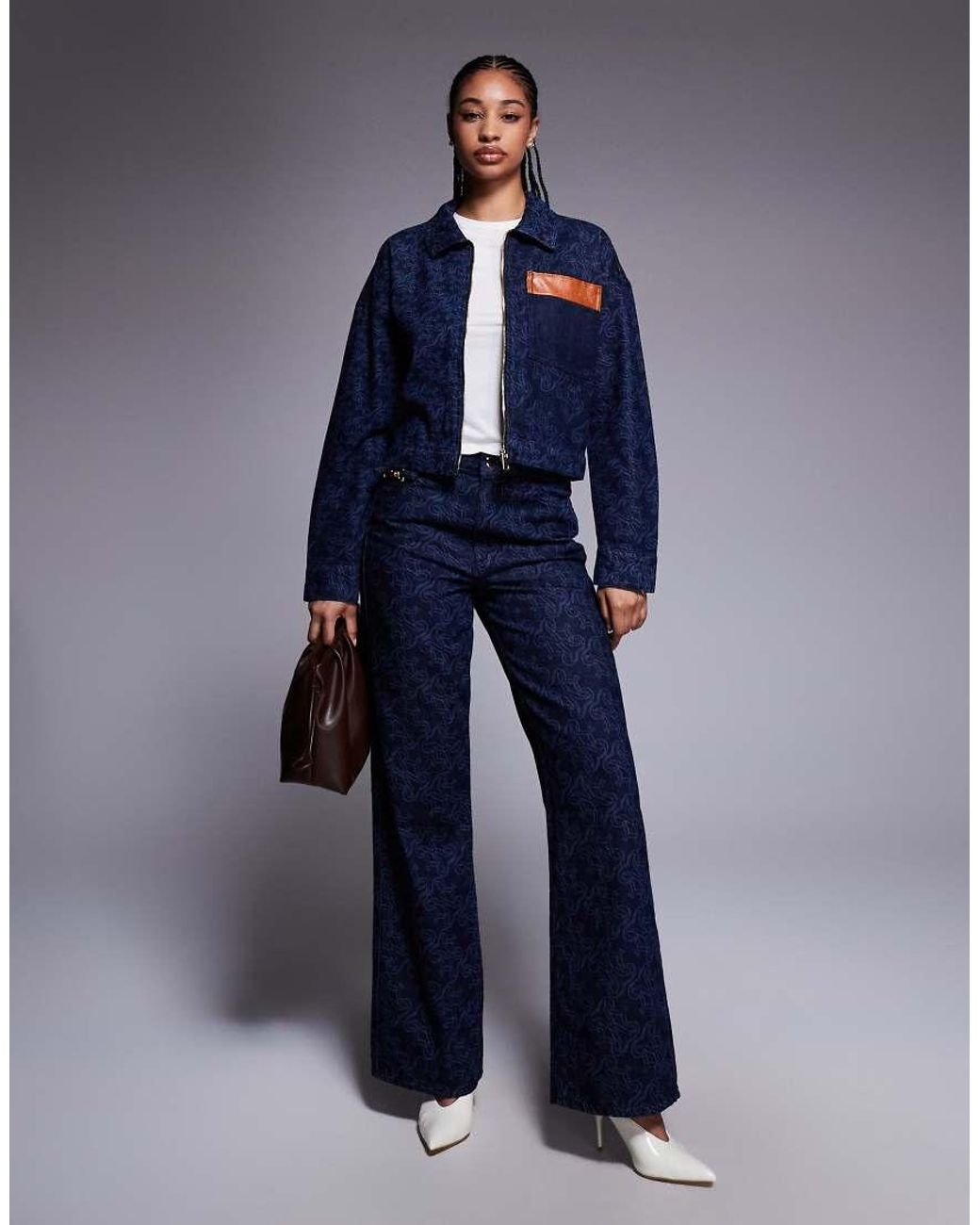 River Island Blue Mongrammed Denim Jacket Co-ord