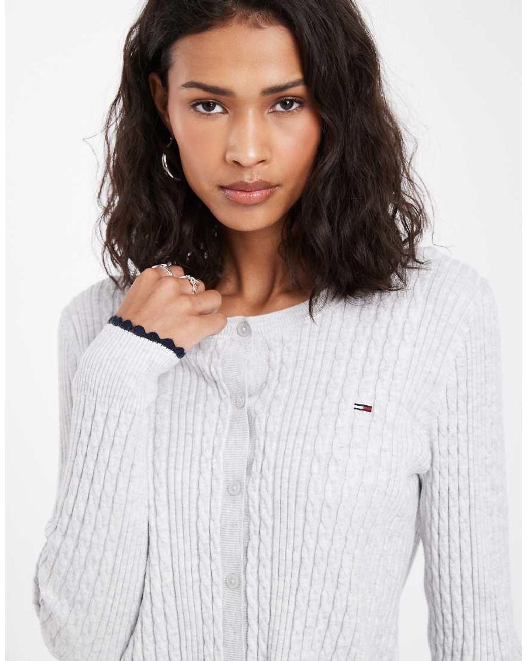 Tommy Hilfiger Gray Flag Logo Cable Knit Cardigan