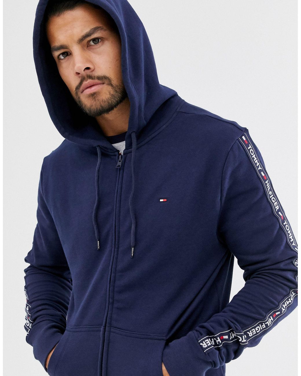 Tommy Hilfiger Cotton Authentic Full Zip Lounge Hoodie With Side Logo  Taping in Navy (Blue) for Men - Save 7% | Lyst