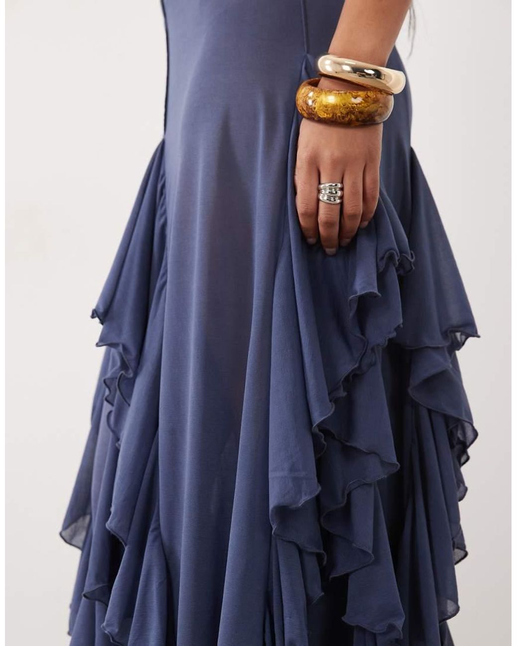 ASOS Blue Mesh Frill Detail Maxi Skirt
