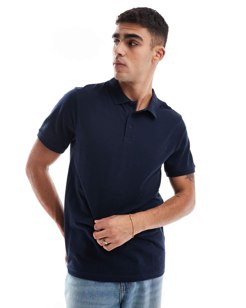 ASOS – basic-polohemd aus pikee in Blue für Herren