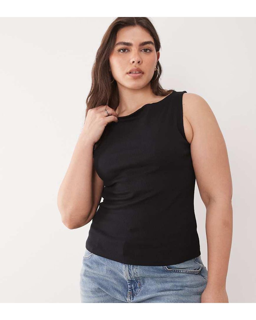 Brave Soul Black Brave Soul Curve Slash Neck Tank Top