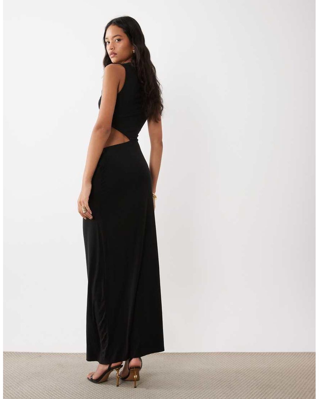 SNDY'S White Straight Neck Cut Out Side Detail Maxi Dress