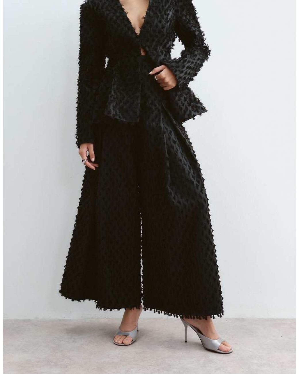 ARRANGE Black Textured High Waist Wide Leg Pants Co-ord