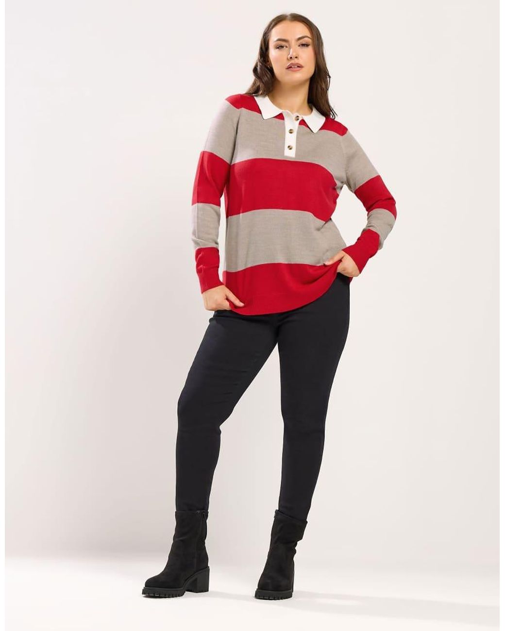 Red Rugby Jumper Yours Clothing Stripe Rugby Collar Jumper in Red | Lyst UK