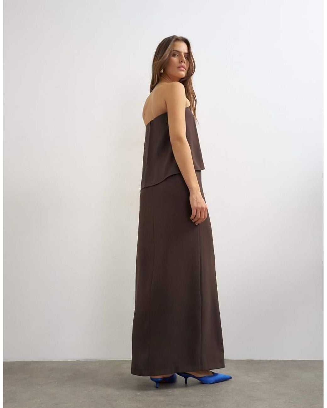 TOPSHOP White Heavy Crepe Fold Over Bandeau Maxi Dress With Tassel Detail
